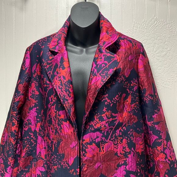 CHICO’S Long Satin Tapestry Jacket - Picture 2 of 5